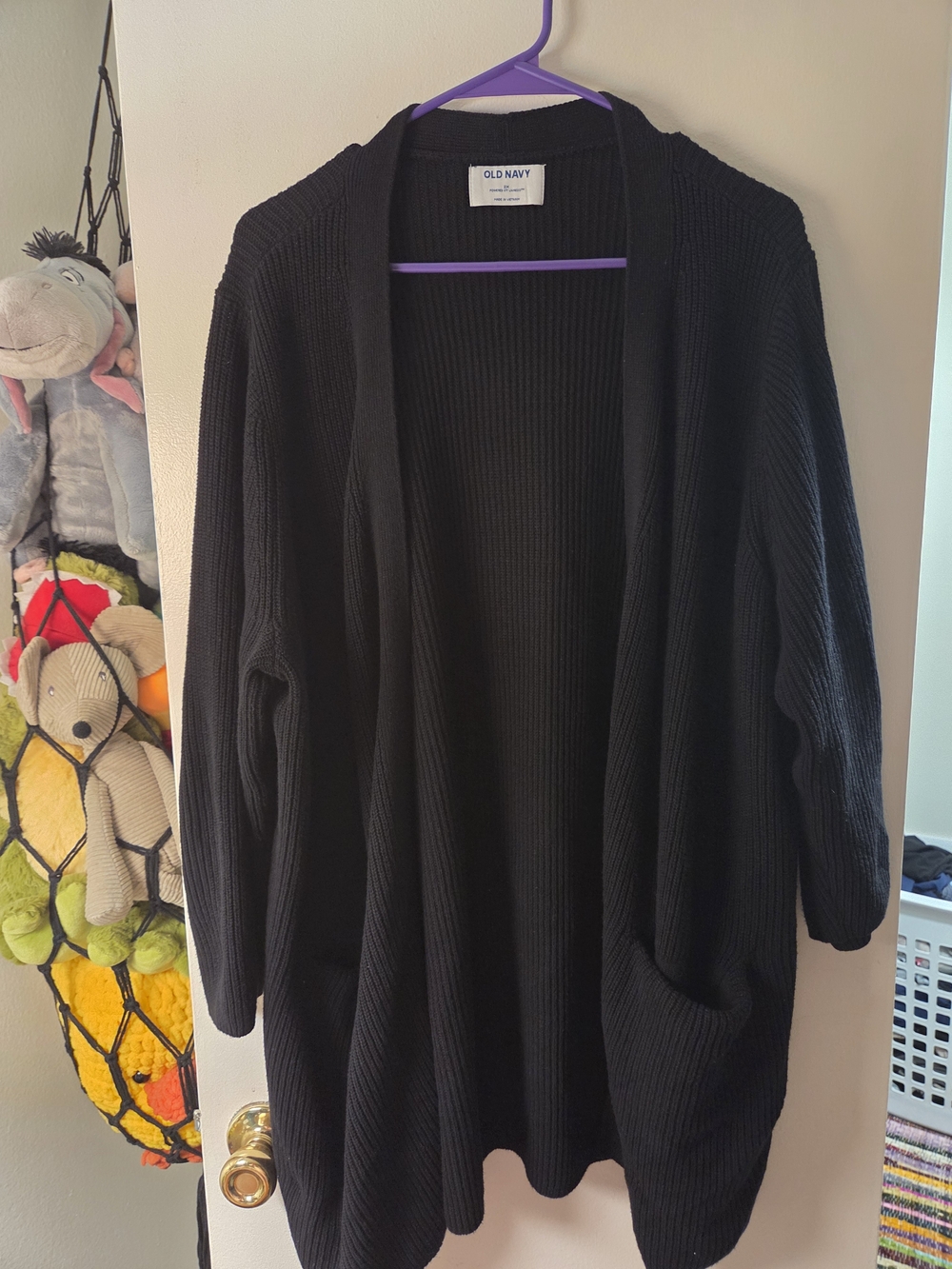 Old Navy Black Ribbed Open-Front Cardigan with Pockets